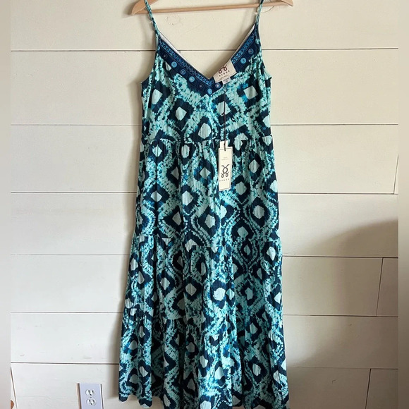 NWT FIGUE Abby Tiered Shibori Print Midi Dress - Picture 4 of 11